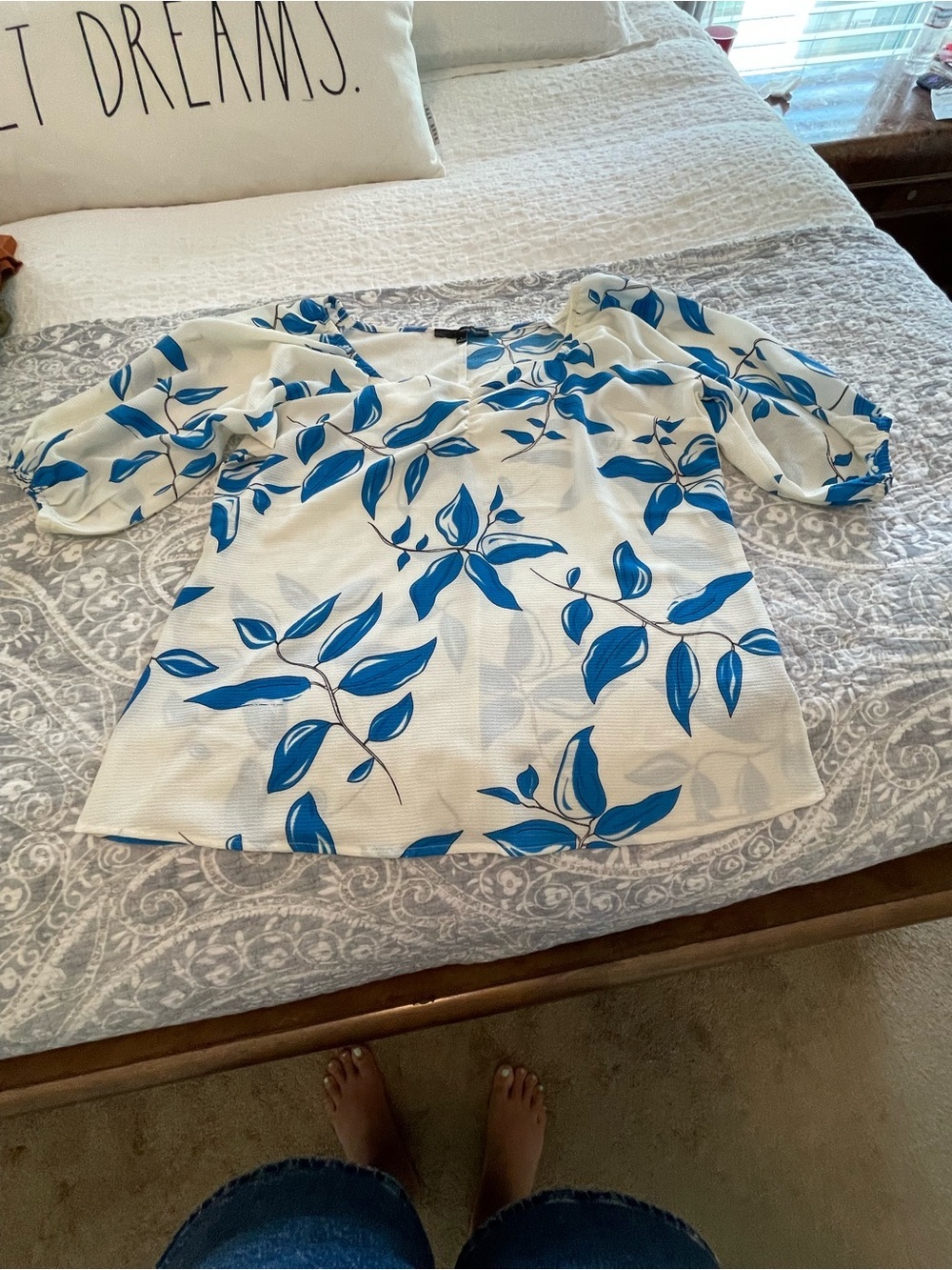 harve benard sz Large Floral Square neck top blouse 3/4 Sleeve